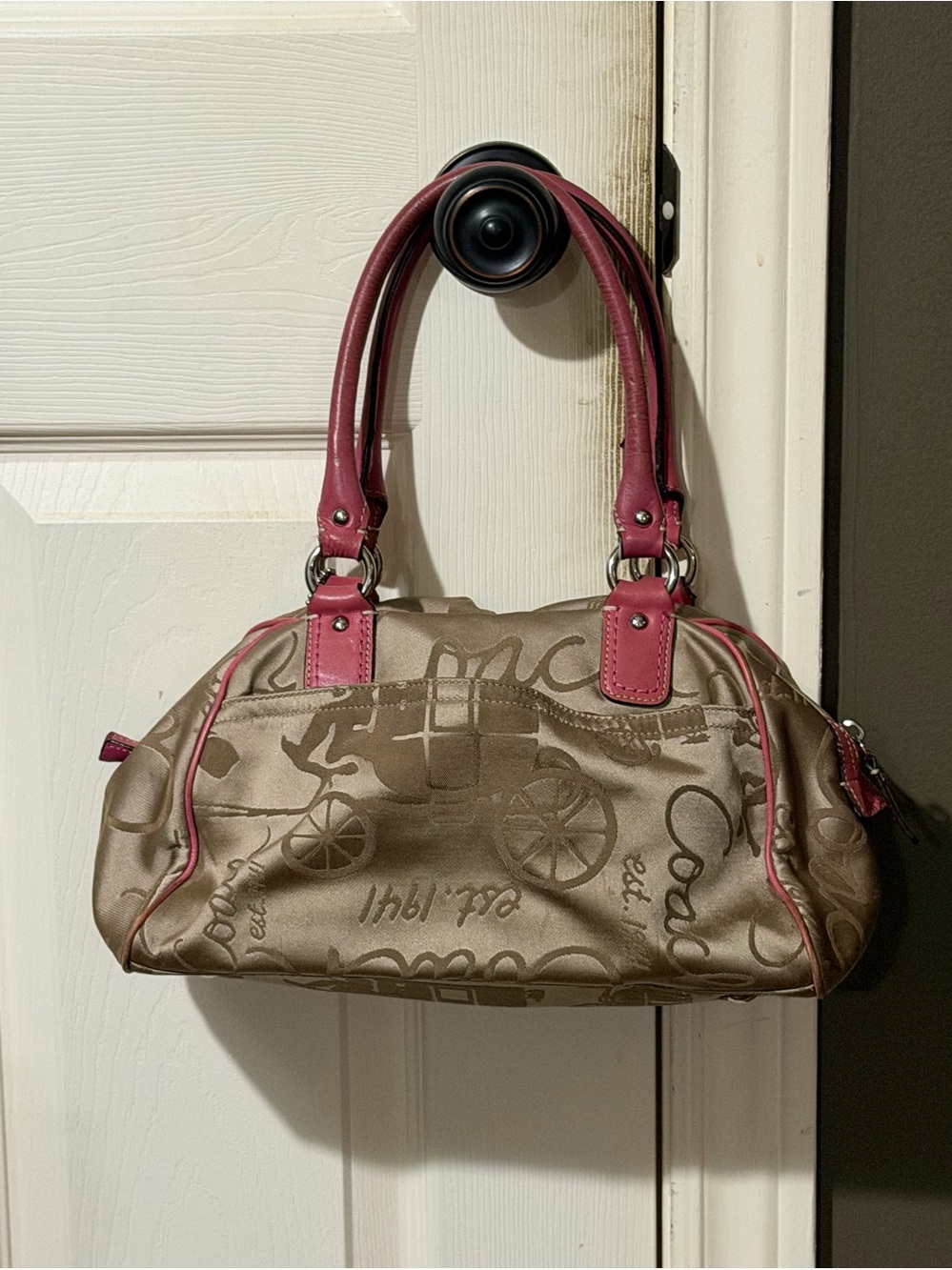 Y2K Coach Horse & Carriage Sateen Satchel Pink Trim F14481 - Picture 3 of 3